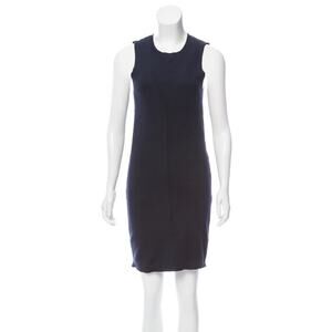 $204 OAK Crew Neck Navy Blue Pencil Mini Dress - L
